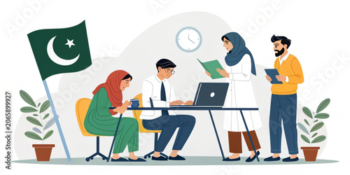 Diverse Professional Team Collaborating on Business Projects in a Modern Office Environment with National Pride
