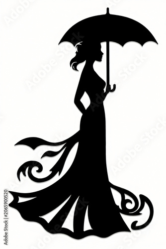 Elegant Woman Silhouette Holding Umbrella