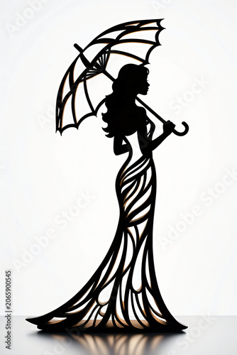 Elegant Woman Silhouette Holding Umbrella