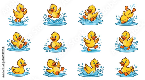 Cuadro en lienzo Rubber ducklings playing in water.