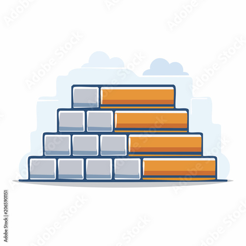 Abstract Staircase with Orange and Gray Blocks