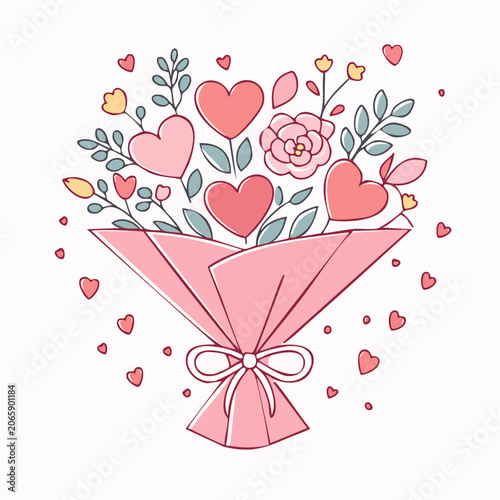 Bouquet of Hearts and Flowers