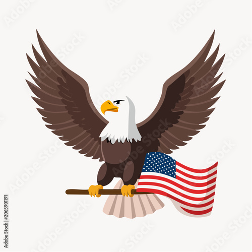 Bald Eagle Holding American Flag