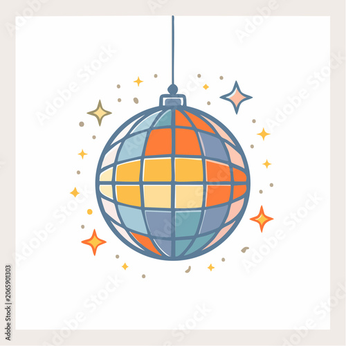 Disco Ball Illustration with Stars