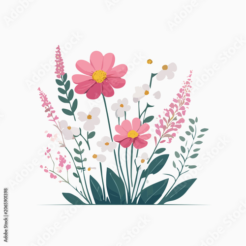 Pink and White Wildflowers Illustration
