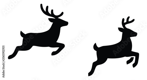 Fotografía Two deer silhouettes leaping forward a black graphic design on a white backgroun