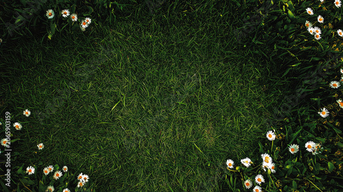 Top View Of Grass And Daisies