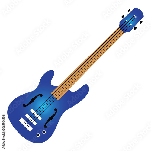 Blue Semi Hollow Bass Guitar Isolated Illustration