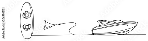фотографія Wakeboard towing rope and motorboat in minimalist one line drawing style