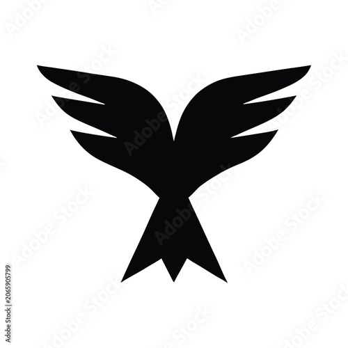 Bird Silhouette In Black And White Isolated On White Background