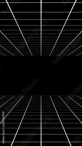 Abstract black and white perspective grid lines loop, geometric wireframe matrix flowing in seamless presentation background 4K resolution stock video
