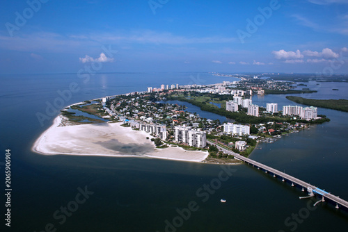 Obraz na plátně An extensive aerial panorama captures the scenic coastline and residential development of Fort Myers Beach Florida prior to the devastating impact of Hurricane Ian in 2022