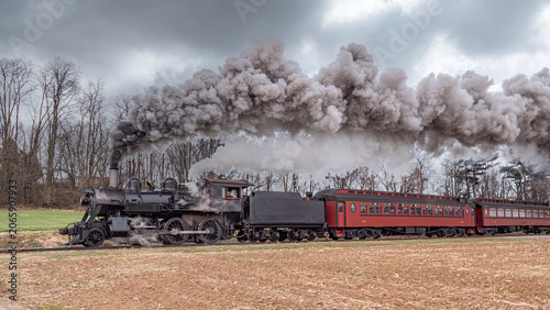 Принти на полотні A steam train travels along a track in the countryside