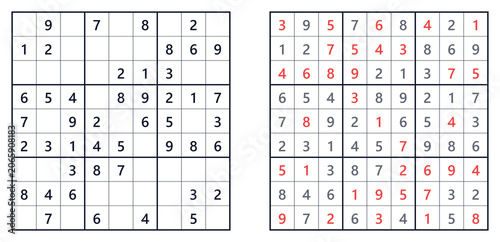 Sudoku puzzle 9x9 easy level for adults printable with answers A4