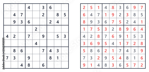 Sudoku puzzle 9x9 medium level for adults printable with answers A4