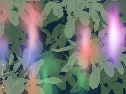 Artistic decor retro style background with leaves and lights multicolor art wallpaper illustration	