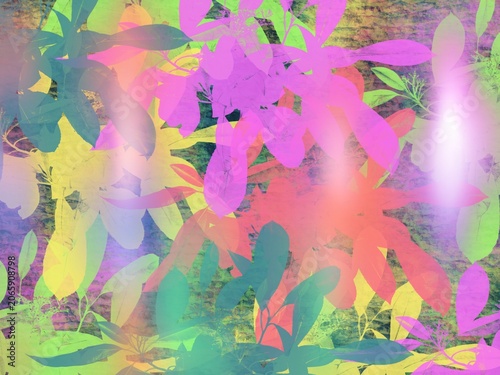 Artistic decor retro style background with leaves and lights multicolor art wallpaper illustration	