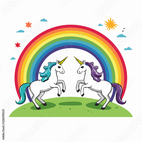 Two Unicorns Under a Rainbow