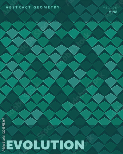 Abstract green geometric pattern with evolution text
