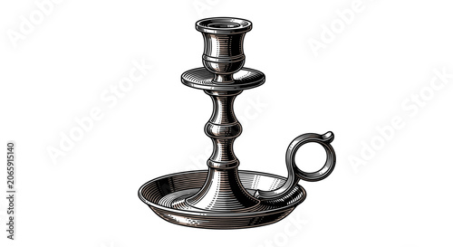 Antique Silver Candlestick Holder with Handle and Ornate Design