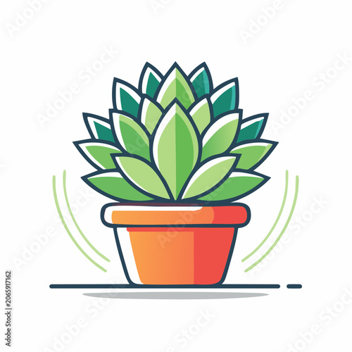 Stylized Illustration of a Potted Succulent Plant