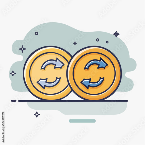 Two coins with refresh arrows icon