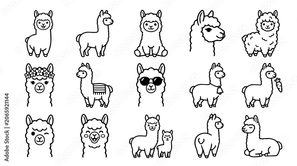 Fototapeta premium Set of adorable cartoon alpaca characters