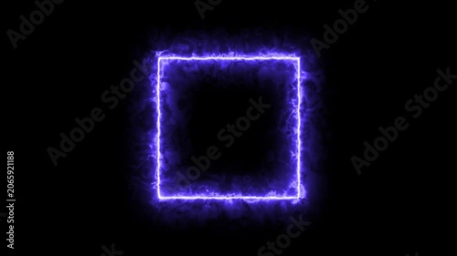 Fantasy style purple neon rectangle frame animation with shimmering cosmic light, vibrant violet magical energy border line isolated on grey 4K