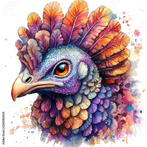 Photos Turkey watercolor painterly illustration, semi-realistic fantasy design, magical