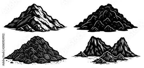 Konstfotografi Mounds of soil or sand heaps in vintage woodcut engraving style
