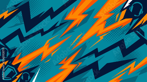 Foto Vibrant graphic illustration of lightning bolts on a teal background