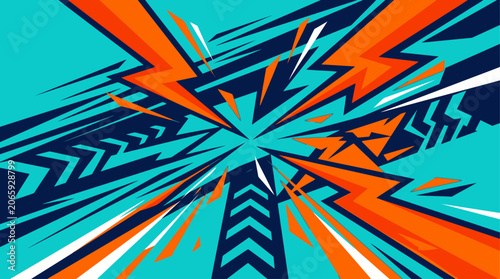 Bild auf Leinwand Vibrant abstract illustration bursts with dynamic orange and blue shapes