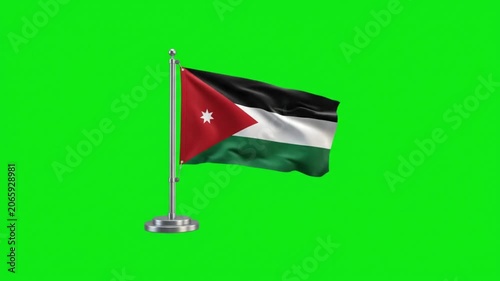 Jordan National Flag Waving on Desk Pole Stand Against Green Screen Background for Global Projects