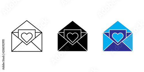 Envelopes with hearts, in black