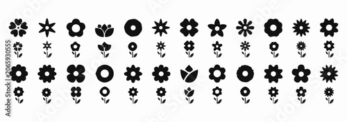 lowers icon set. Flowers isolated on transparent background. Flowers in modern simple. Cute round flower plant nature collection. Vector illustrator.