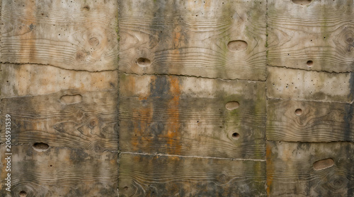 Weathered Concrete Wall with Wood Grain Texture