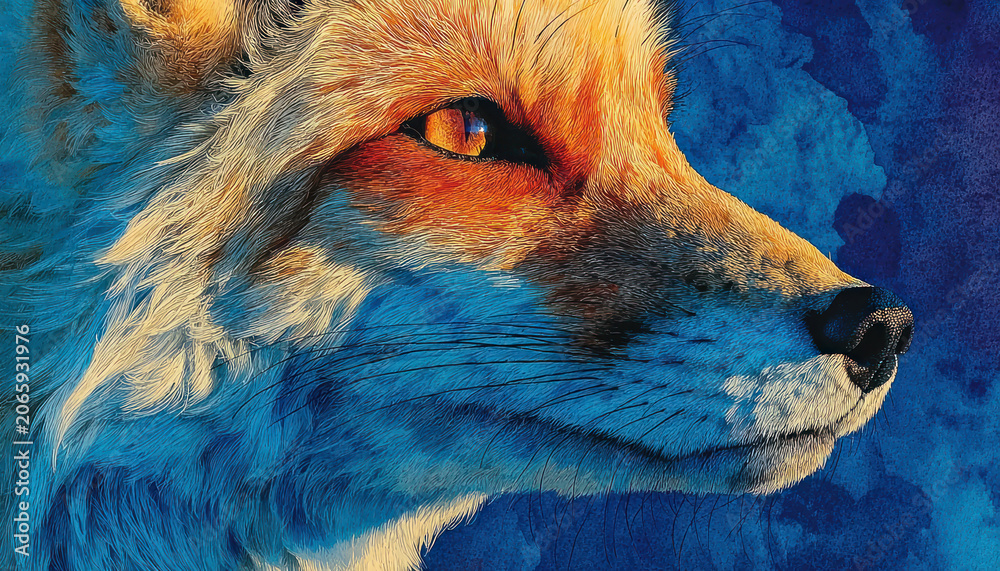 Obraz premium Fox Portrait Illustration in Vibrant Colors – Wildlife Art Concept
