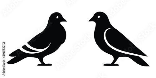 Canvastavla Two Black Pigeon Silhouettes Displaying Different Poses Against A White Backgrou