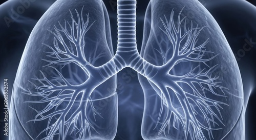 Medical Illustration of Human Lungs and Respiratory System Anatomy.