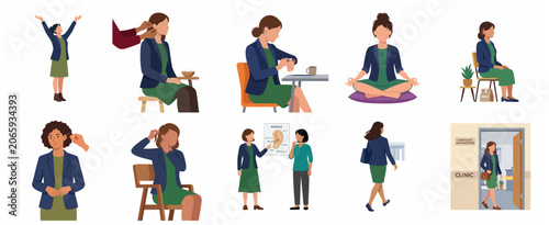 Auricular acupuncture therapy and ear seeds treatment for stress relief illustration set
