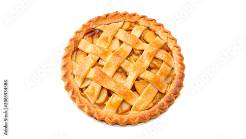 Fotografie Gourmet homemade golden lattice apple pie pastry tart isolated on transparent ba