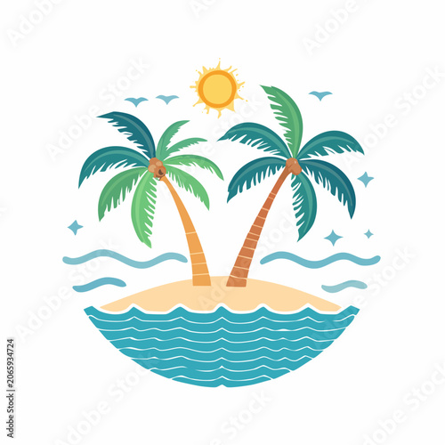 Tropical Island Paradise with Palm Trees and Sun