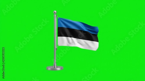 Estonia National Flag Waving on Desk Pole Stand Against Green Screen Background for Global Projects
