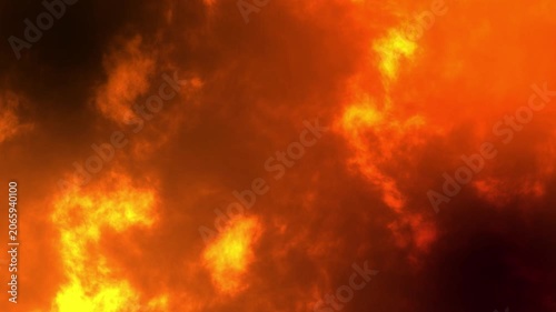 Abstract intense fire clouds and glowing orange smoke background loop animation