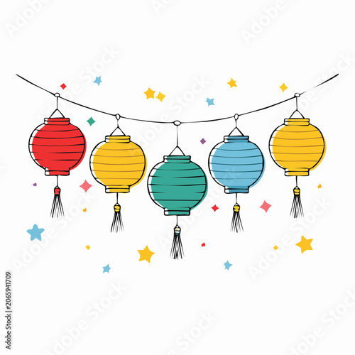 Colorful Hanging Lanterns with Stars Decoration