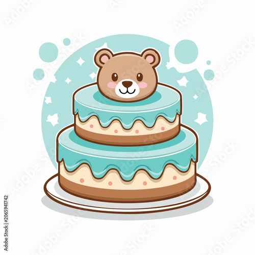 Cute Two-Tiered Cake with a Teddy Bear Face Decoration