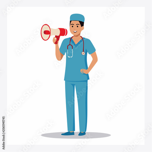 Doctor with Megaphone Announcing News