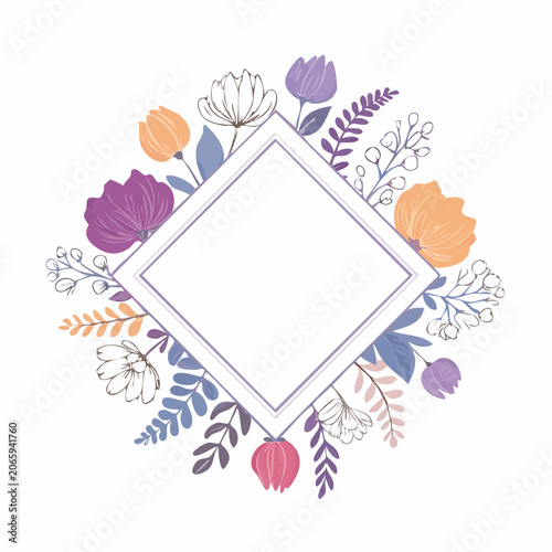 Floral Diamond Frame with Pastel Flowers and Leaves