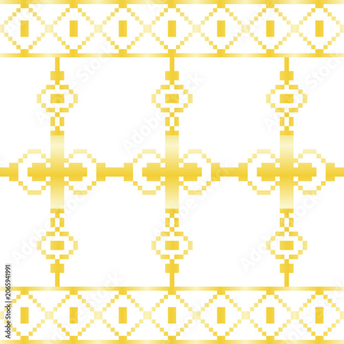 Foto Seamless Pixel Art Thai Pattern Vector, Retro 8-Bit Gold Traditional Ornament Ba