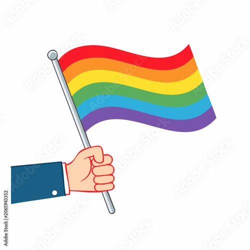 Hand holding a rainbow pride flag
